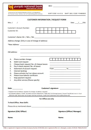 pnb bank cheque book request form