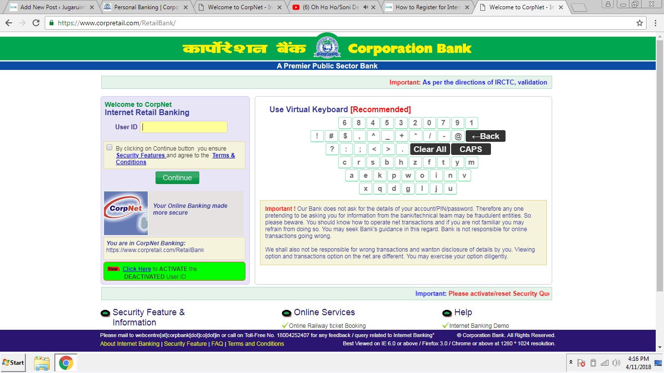 Corporation bank official website