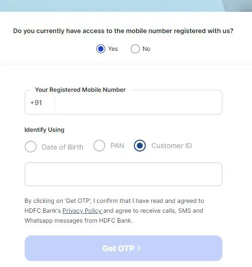 Change Mobile Number in HDFC Bank Online