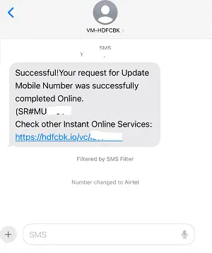 SMS Confirmation for New Mobile Number