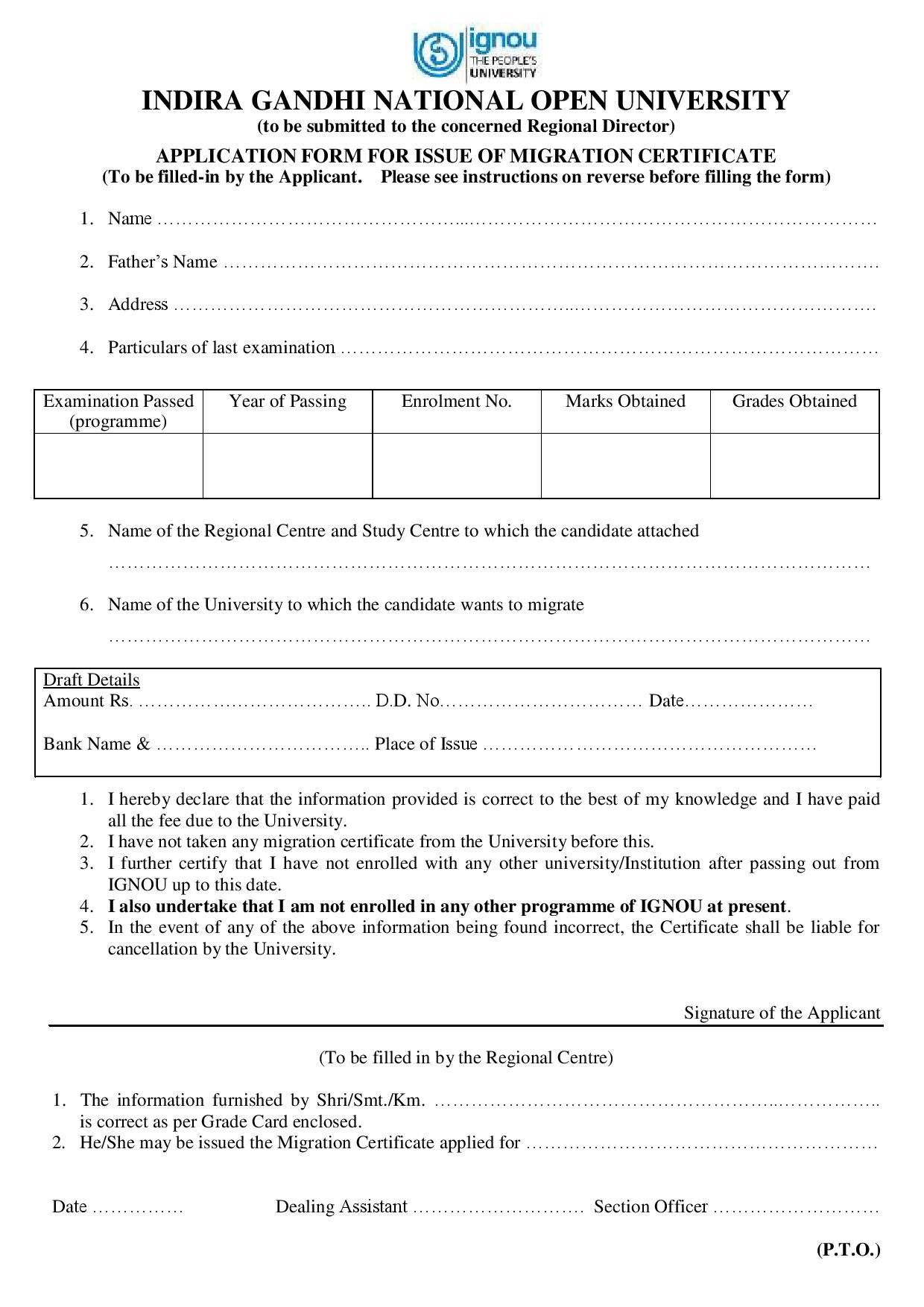 How to Write Application Form IGNOU Migration Certificate?