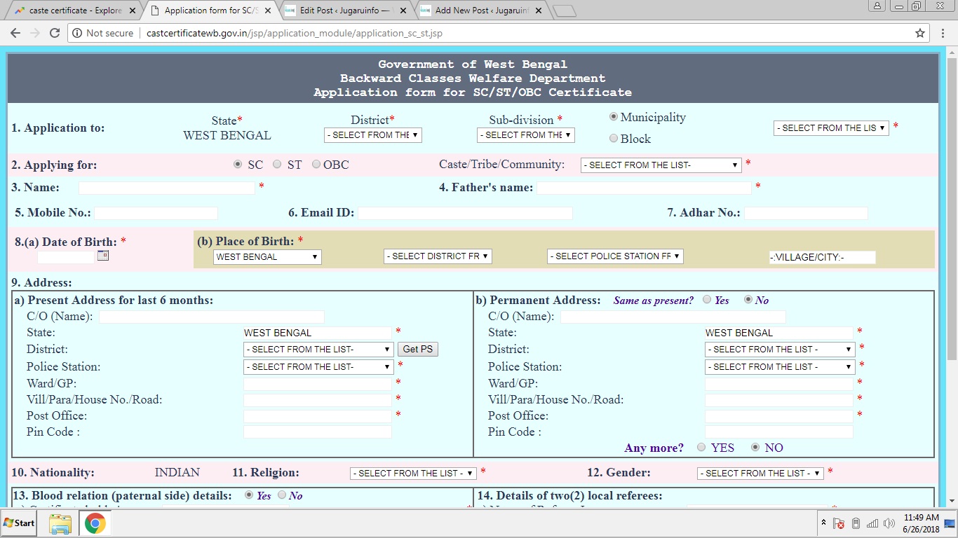 bengal sc west certificate apply Caste to Apply West How Bengal? Certificate in Online