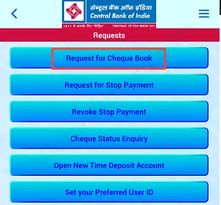 Apply Cheque Book Online in Central Bank