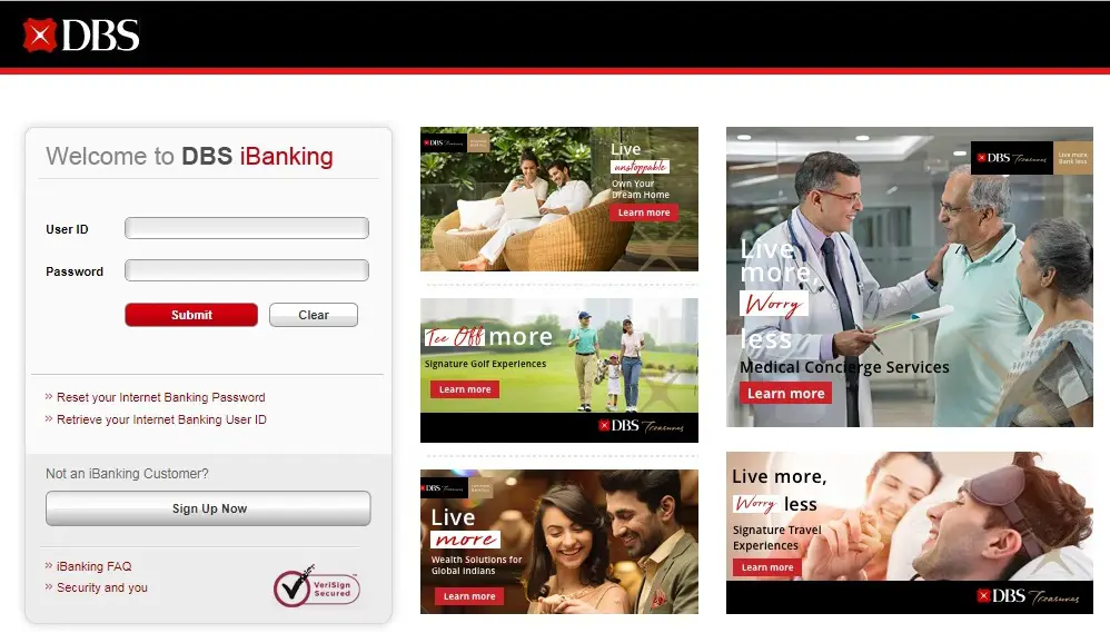 DBS iBanking page