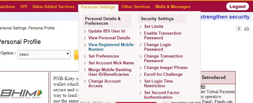 Go to "Personal Setting" menu and click on "View Registered Mobile Number" option