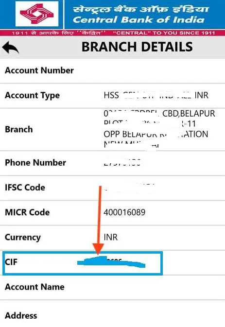 How to Find/Search/Get CIF Number in Central Bank of India Online?