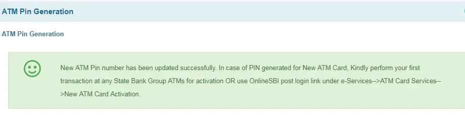 You will receive message stating "New ATM Pin Number has been updated successfully"
