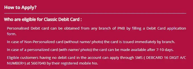 Apply New PNB ATM Card By SMS