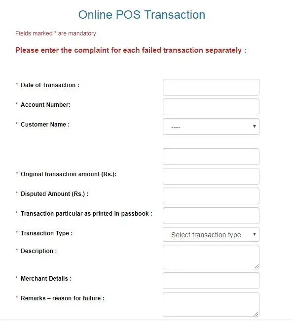 Bank of India Online Online POS Transaction Page