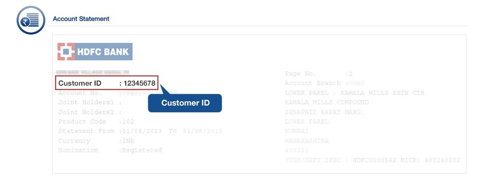 Customer ID in HDFC Bank Offline