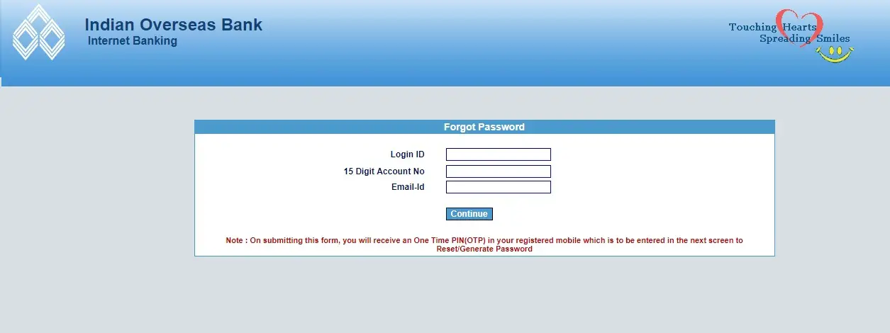 Enter your Login ID, Account Number, Email ID and click on "Continue" button