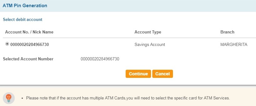 Select your account number and click on "Submit"