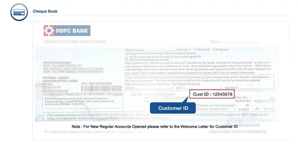 Customer ID in Cheque Book