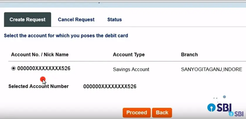 Select the account for which you posses the debit (ATM) card. Click "Proceed"
