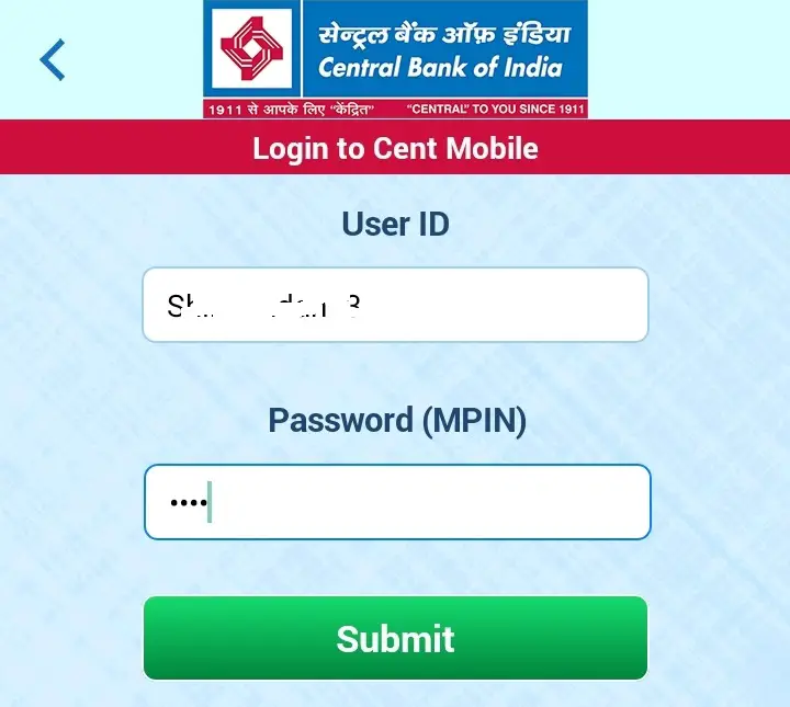 Enter your User ID and Password (MPIN)