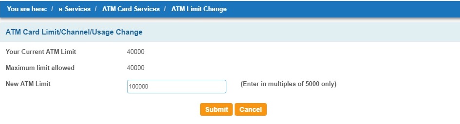Enter new ATM limit and click "Submit"