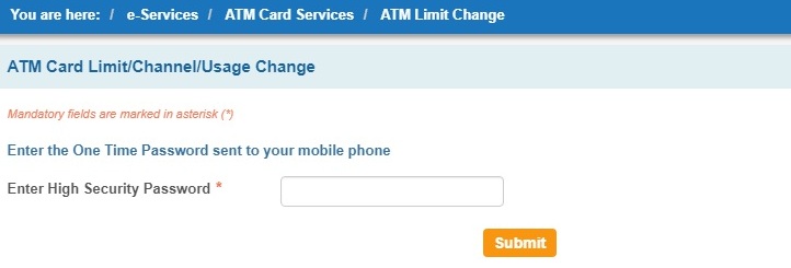 Enter the One Time Password (ATM) received on your mobile number and click on "Submit"