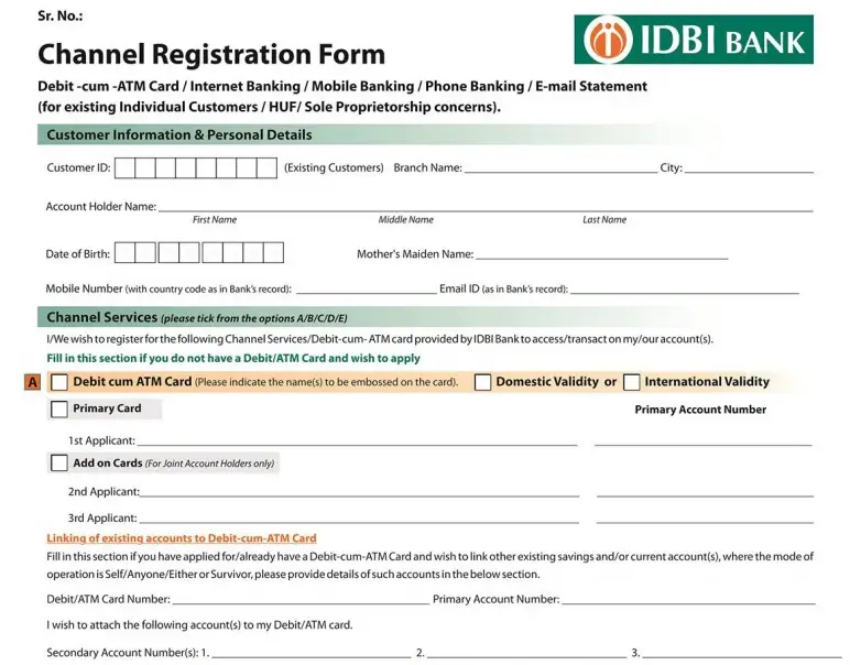 IDBI Internet Banking Registration Form PDF
