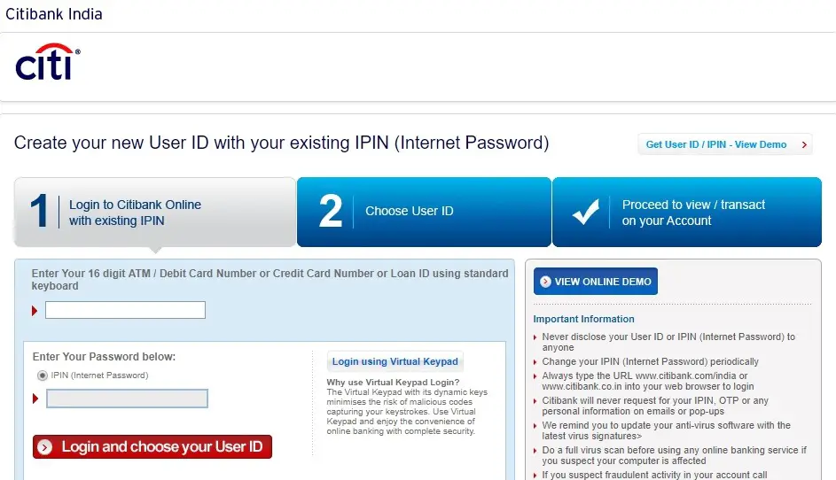 How to Get Citi Bank User ID with Existing IPIN?