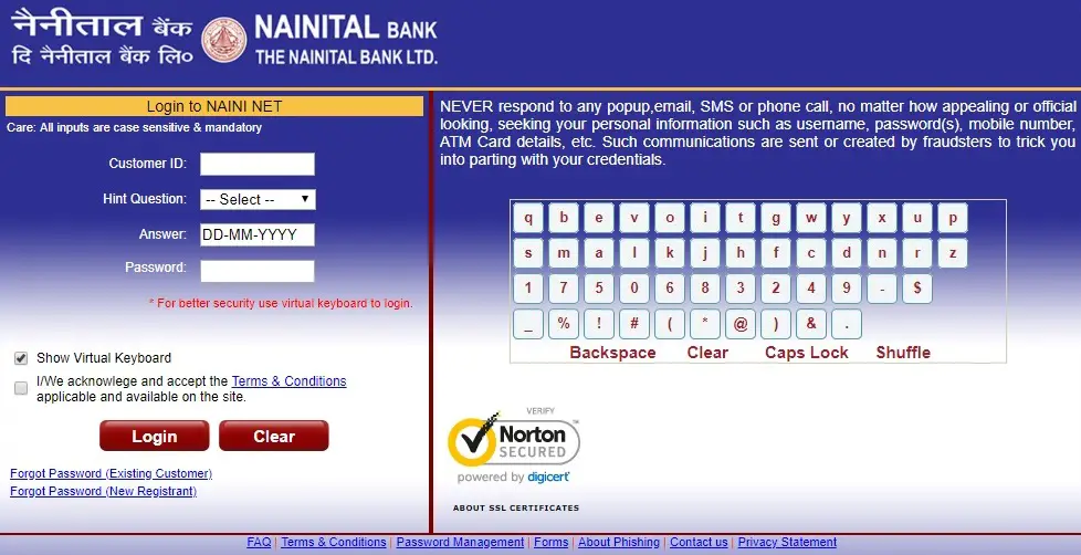 Recover Password of Nainital Bank