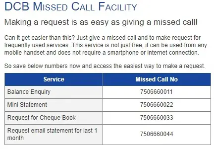How to Request DCB Missed Call Facility?