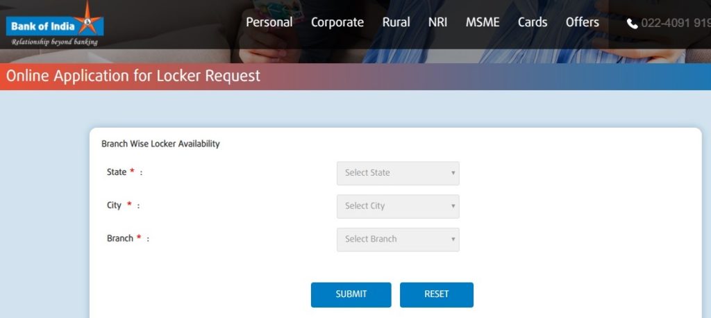 Select state, city, branch and click on "Submit"