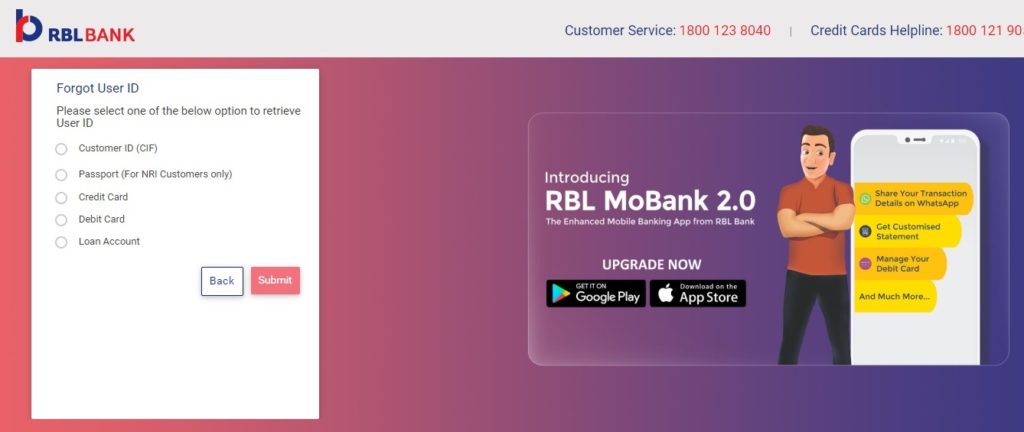 Retrieve RBL Bank User ID