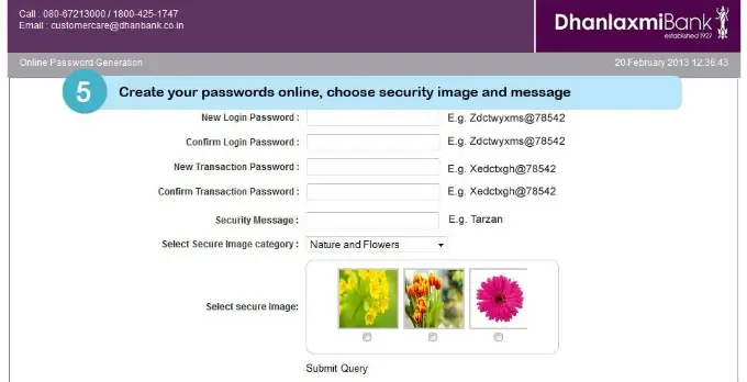 Create your password online, choose security image and message