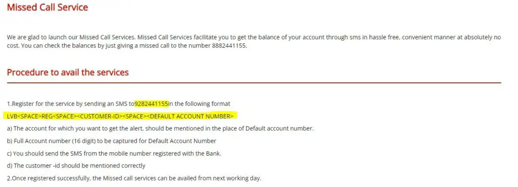 Register Missed Call Service