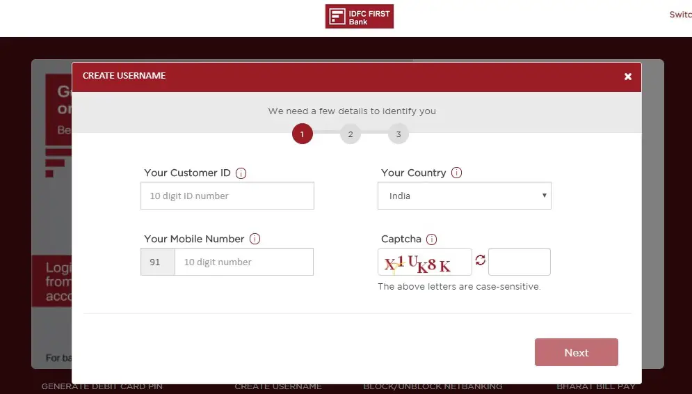 How to Create Username in IDFC First Bank?