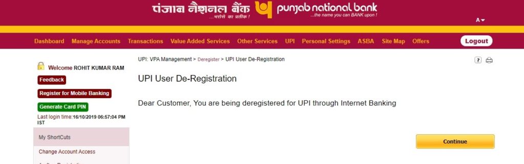How to De-Register for UPI in PNB?