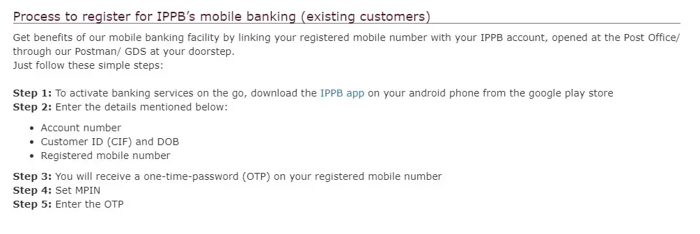 Register for India Post Mobile Banking