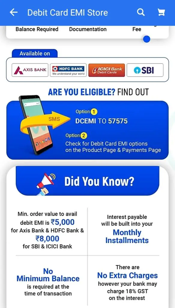 Avail EMI on Debit Card