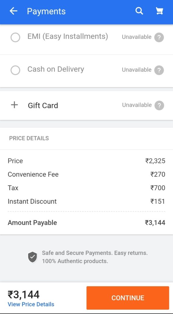 Flipkart Flight Payment Mode