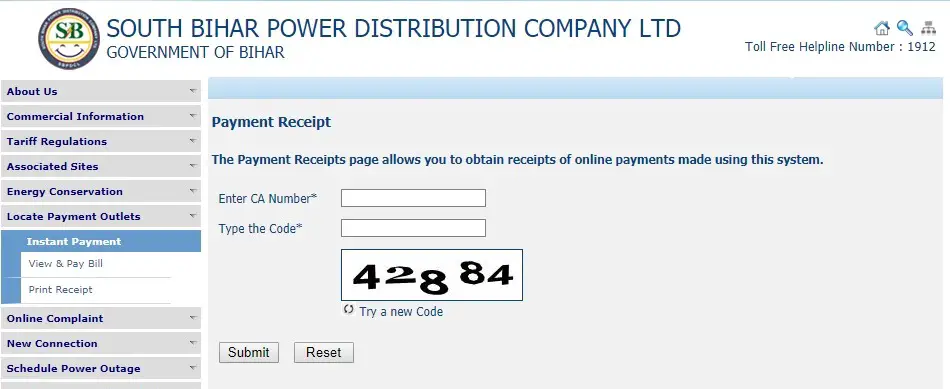 Print/Download Payment Receipt of SBPDCL
