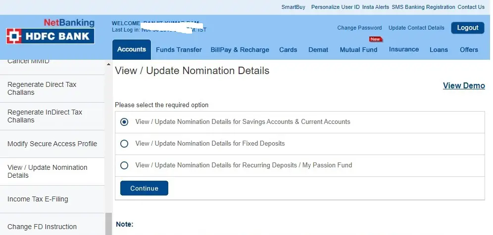 How to View/Update Nomination Details in HDFC Bank Online?