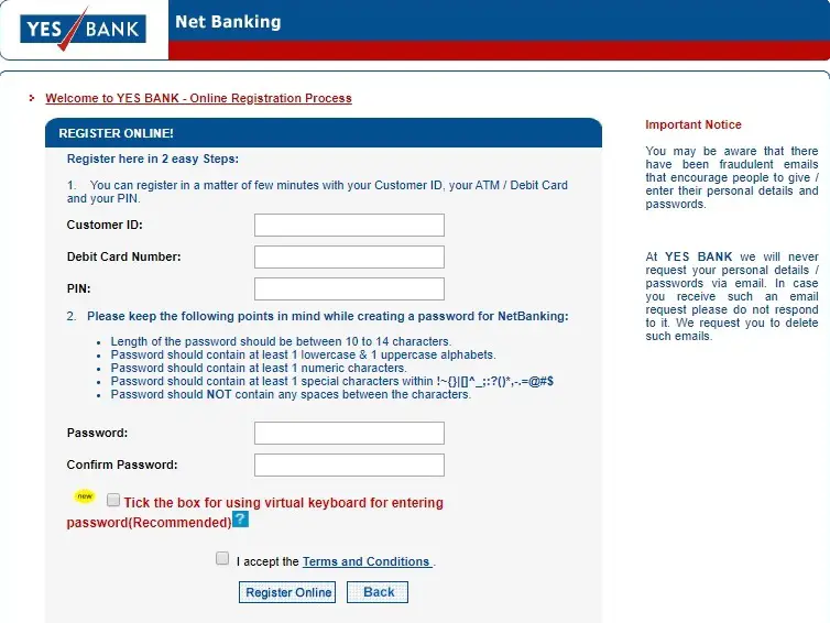 How to Register for Yes Bank Net Banking Using Debit Card?