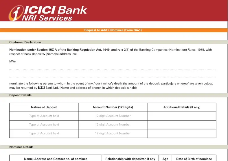 Download ICICI Bank Nominee Change/Update Form