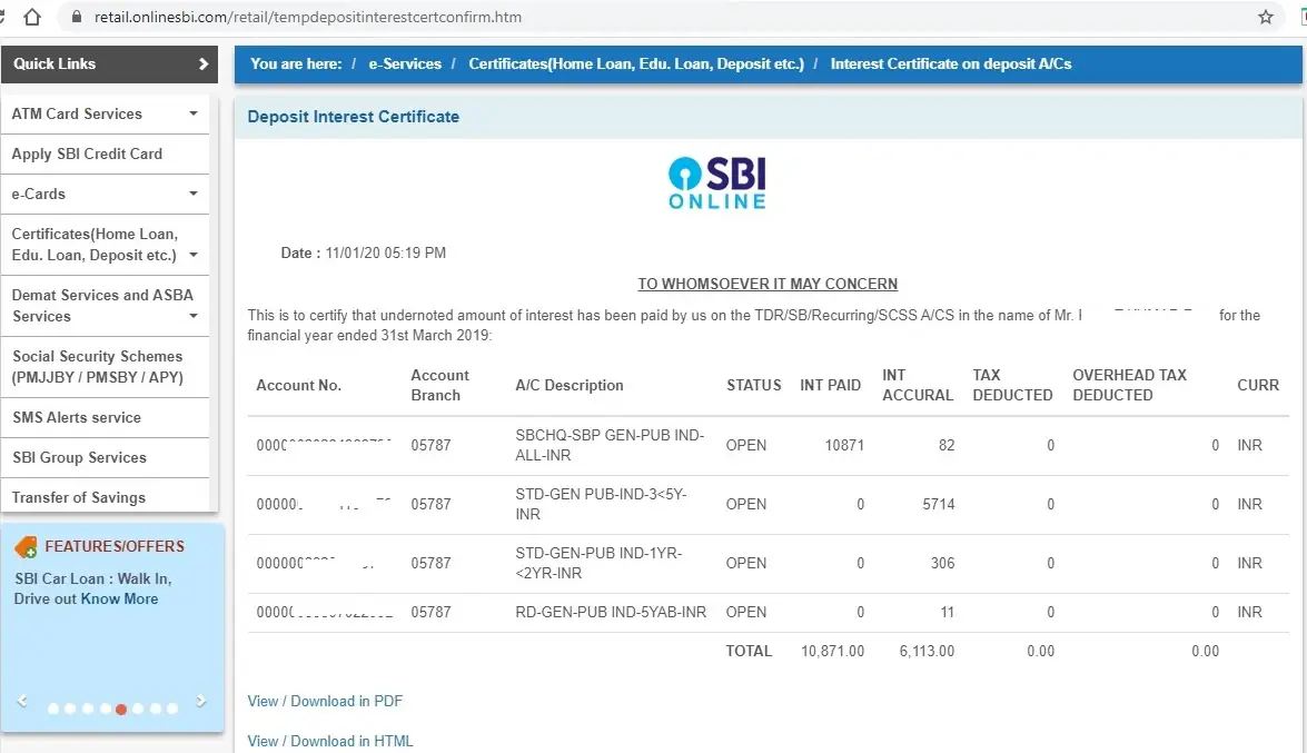 Download Sbi Interest Certificates On Deposit Accounts Viewdownload 9117