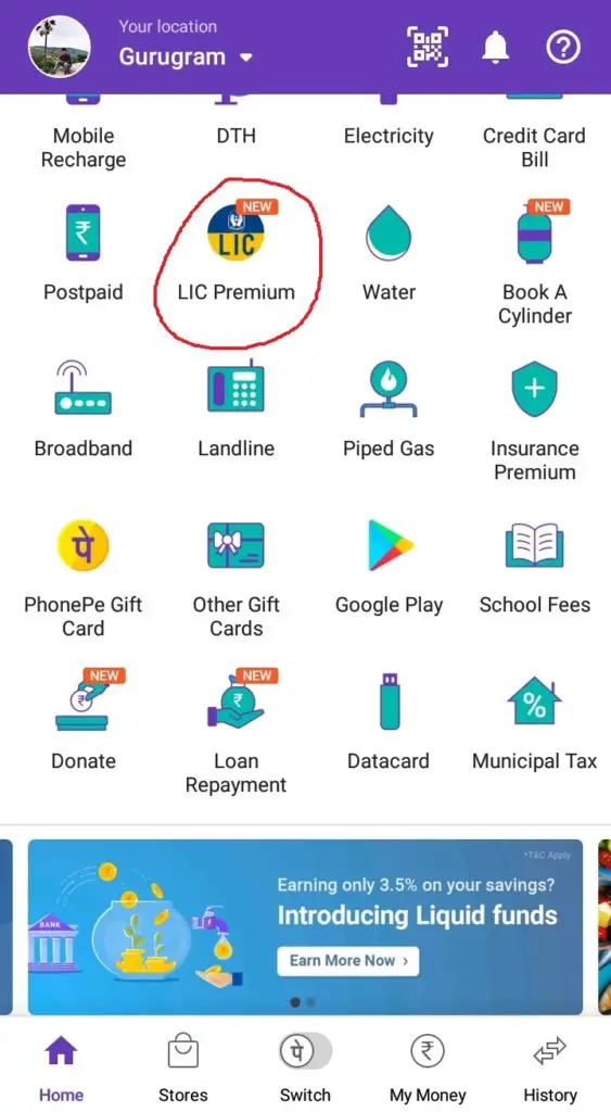 Pay LIC Premium Through PhonePe