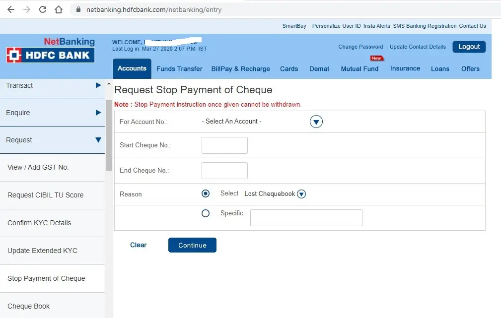 How to Cancel Cheques Online in HDFC Bank?