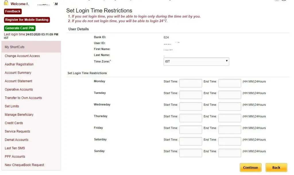 How to Set Login Time Restrictions in PNB Netbanking?