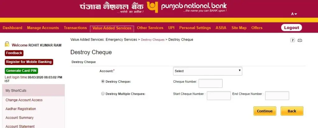 How to Destroy PNB Cheque Online?
