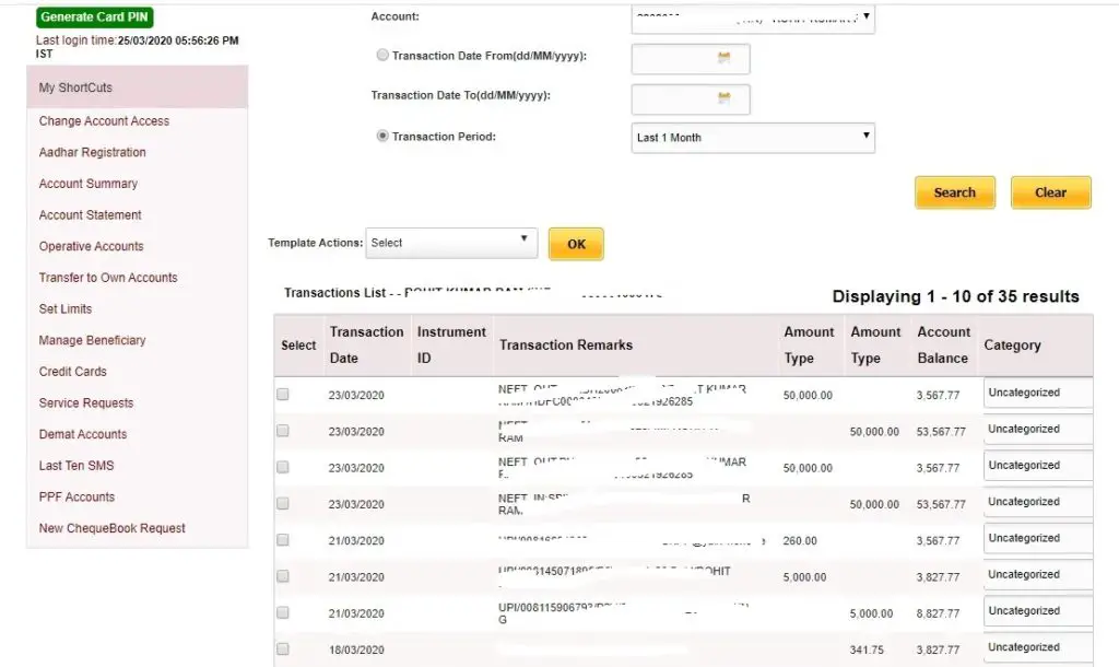 how to check transaction in pnb account online