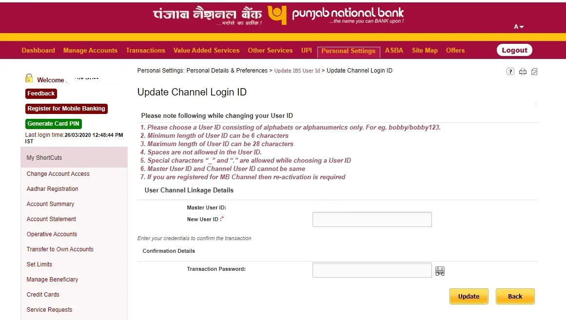 Update/Change User ID of PNB Netbanking- Complete Guide