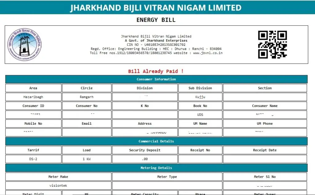 Download Jharkhand Bijli Vitran Nigam Limited Electricity Bill Online