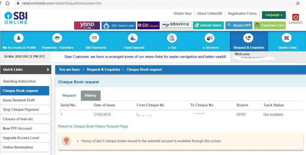 How to Check History of Issued SBI Cheque?