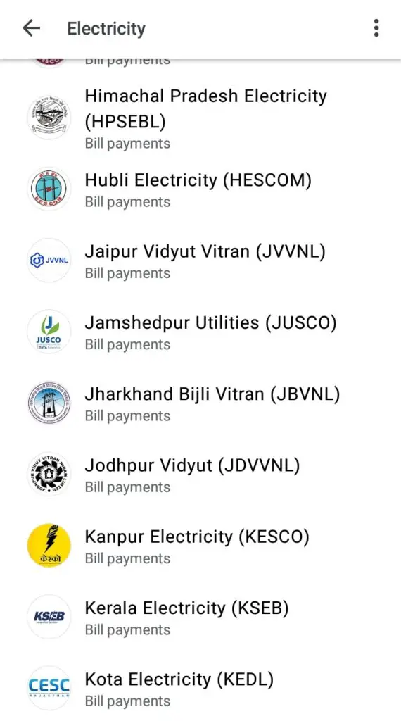 Select "Electricity" and next your board i.e., Jharkhand Bijli Vitran Nigam Limited (JBVNL) 