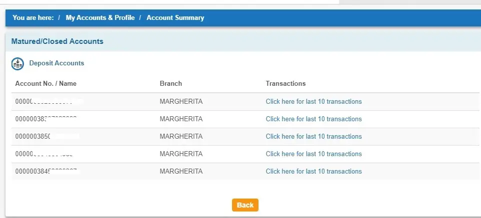 View SBI RD/FD Closed Account Details