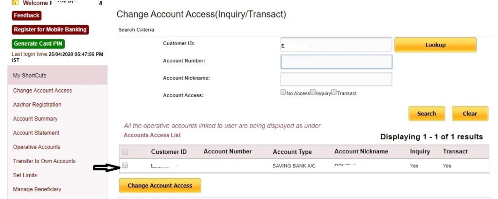How to Change Account Access of Punjab National Bank?